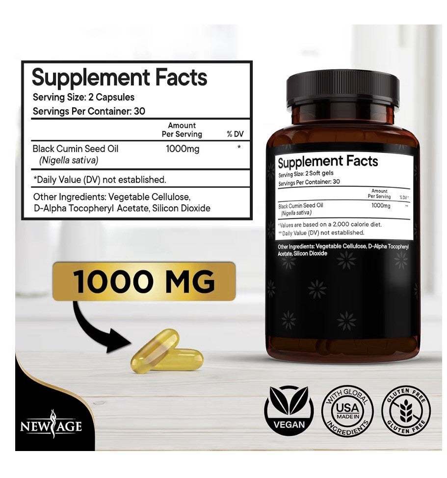 2 Pack NEW AGE Black Seed Oil 1000 MG Cold Pressed Nigella Stavia Black Cumin