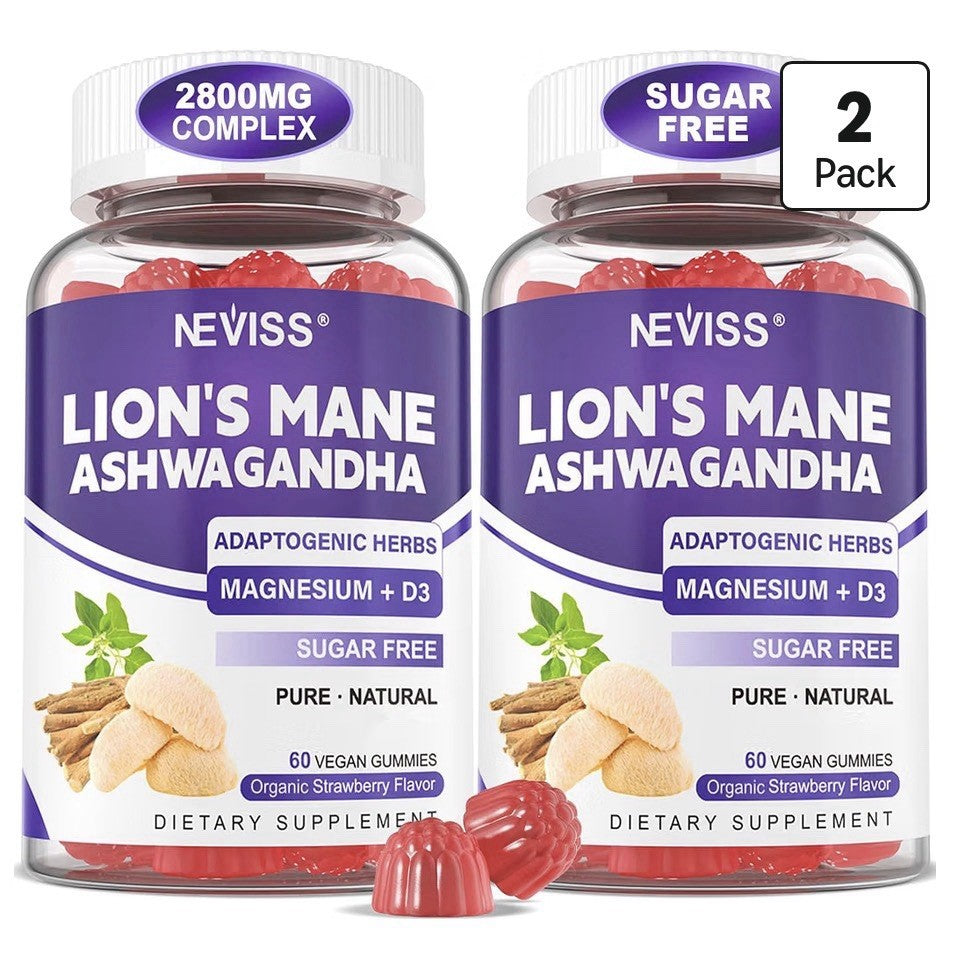 Neviss Lion’s Mane Ashwagandha Calm Cortisol Manager Women & Men 2 Pack Gummies