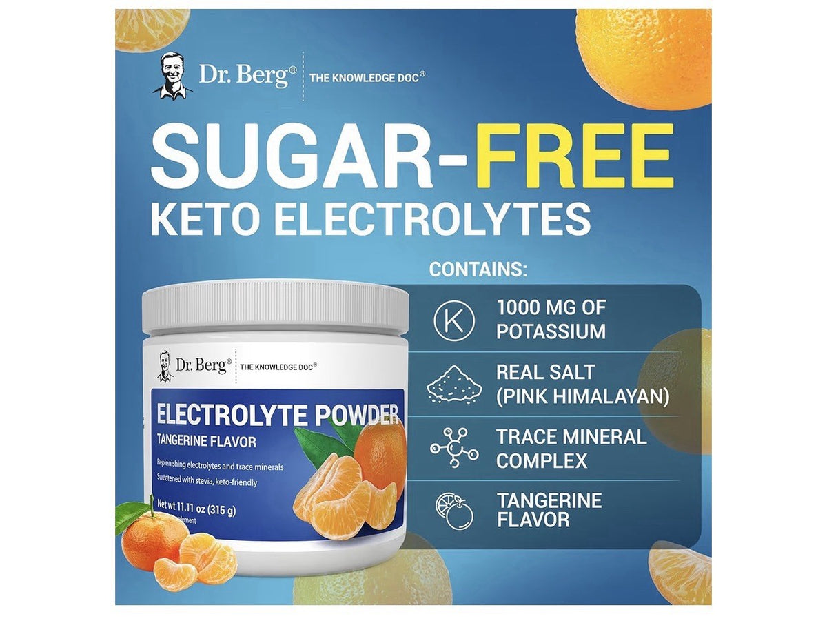 Dr. Berg Electrolyte Powder Tangerine Flavor Keto Friendly 50 Servings Drink Mix
