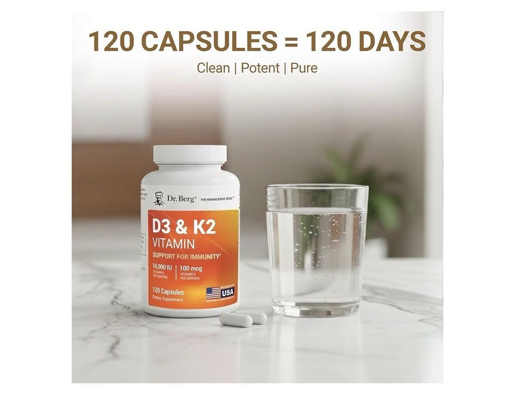 Dr. Berg D3 & K2 Support For Immunity 10,000 IU Vitamin D 100 mg Vitamin K 120ca