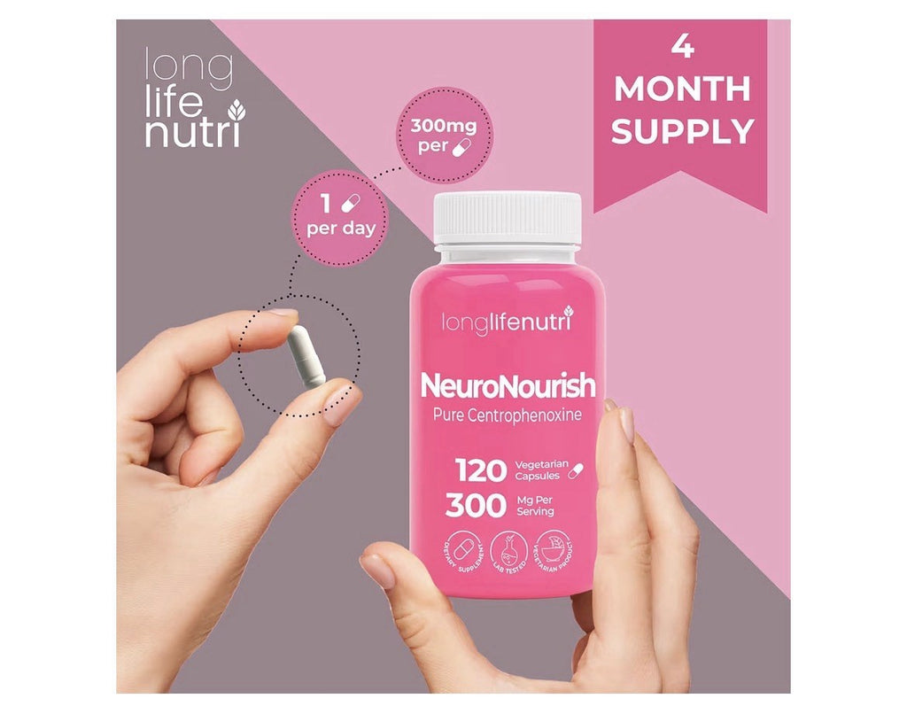 LongLifeNutri NeuroNourish (Centrophenoxine) 300mg DMAE & PCPA 120 Capsules
