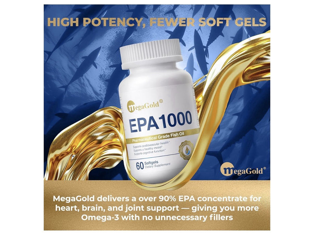 MegaGold EPA 1000 Fish Oil Omega 3 Cardiovascular Mood Cognitive Support 60sgel
