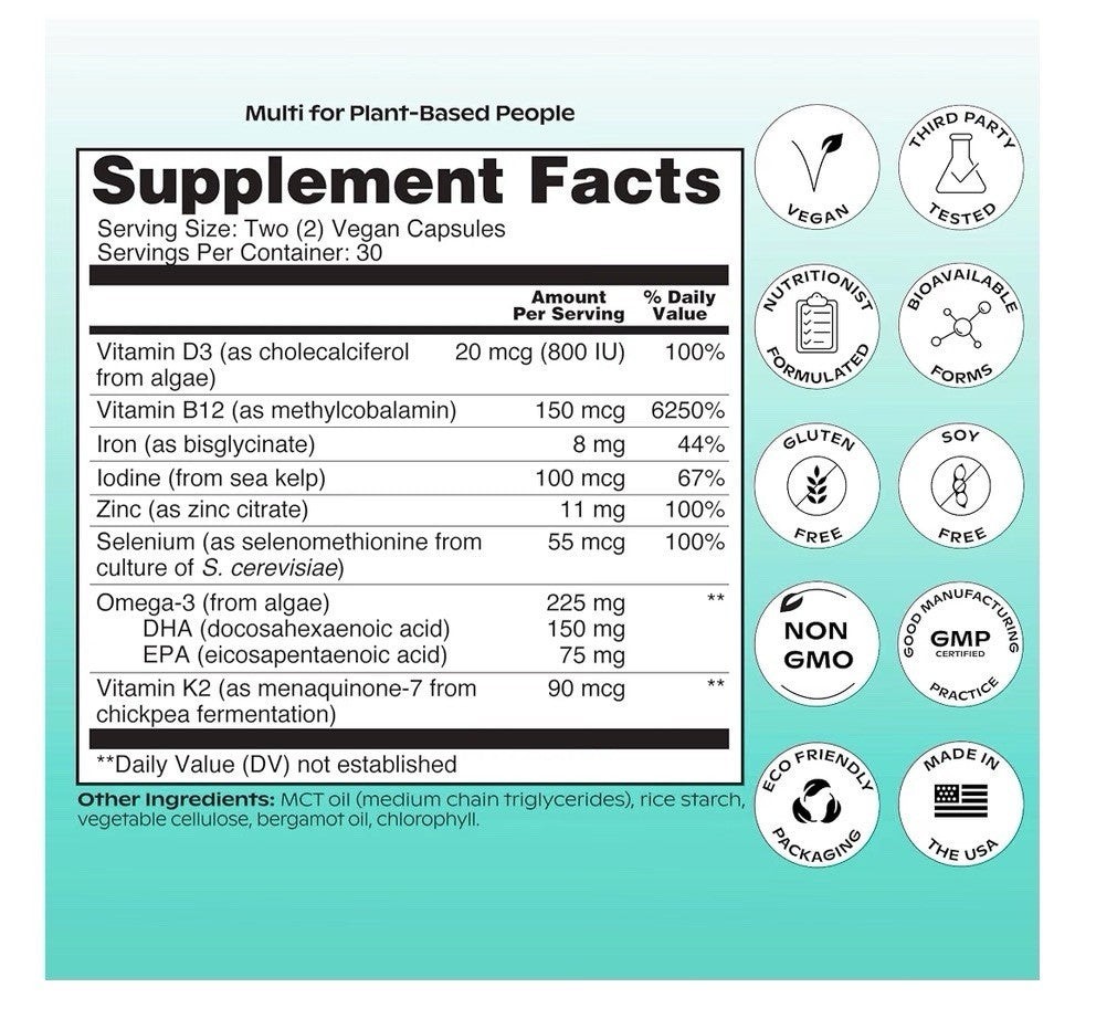 wholier Multi for Plant Based People Multivitamin for Men & Women 60 Capsules