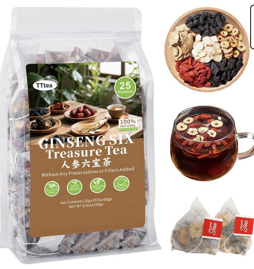 TTTea Ginseng Six Treasure Tea Natural Kidney Cleanse Detox Vitality 25 Teabags
