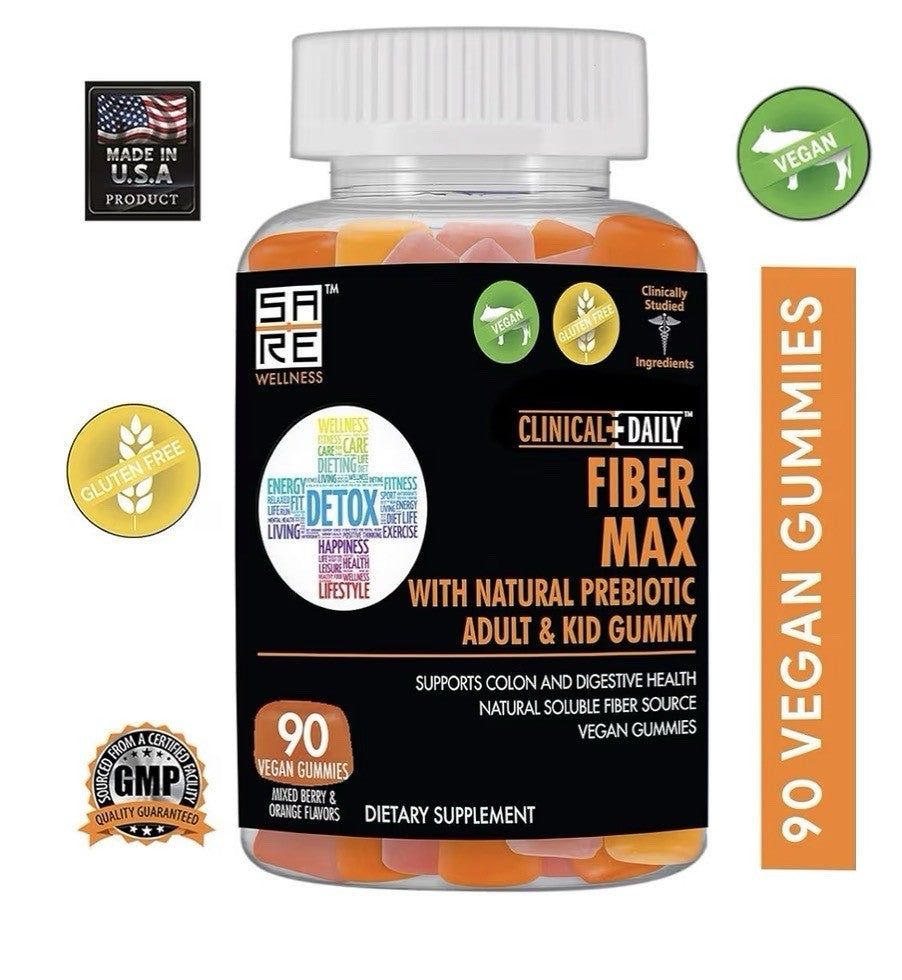 CLINICAL DAILY Fiber Max Natural Probiotic High Fiber 60 Gummies For Adults Kids