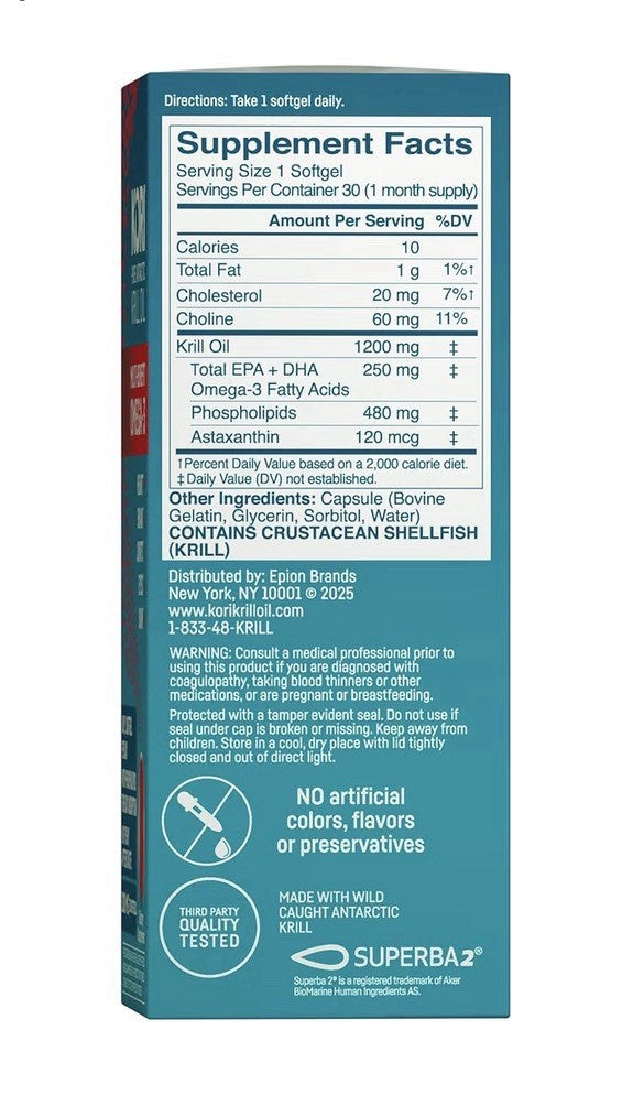 3 Pack Kori Krill Oil Omega 3 EPA DHA Heart Brain Joints Eyes Skin Health