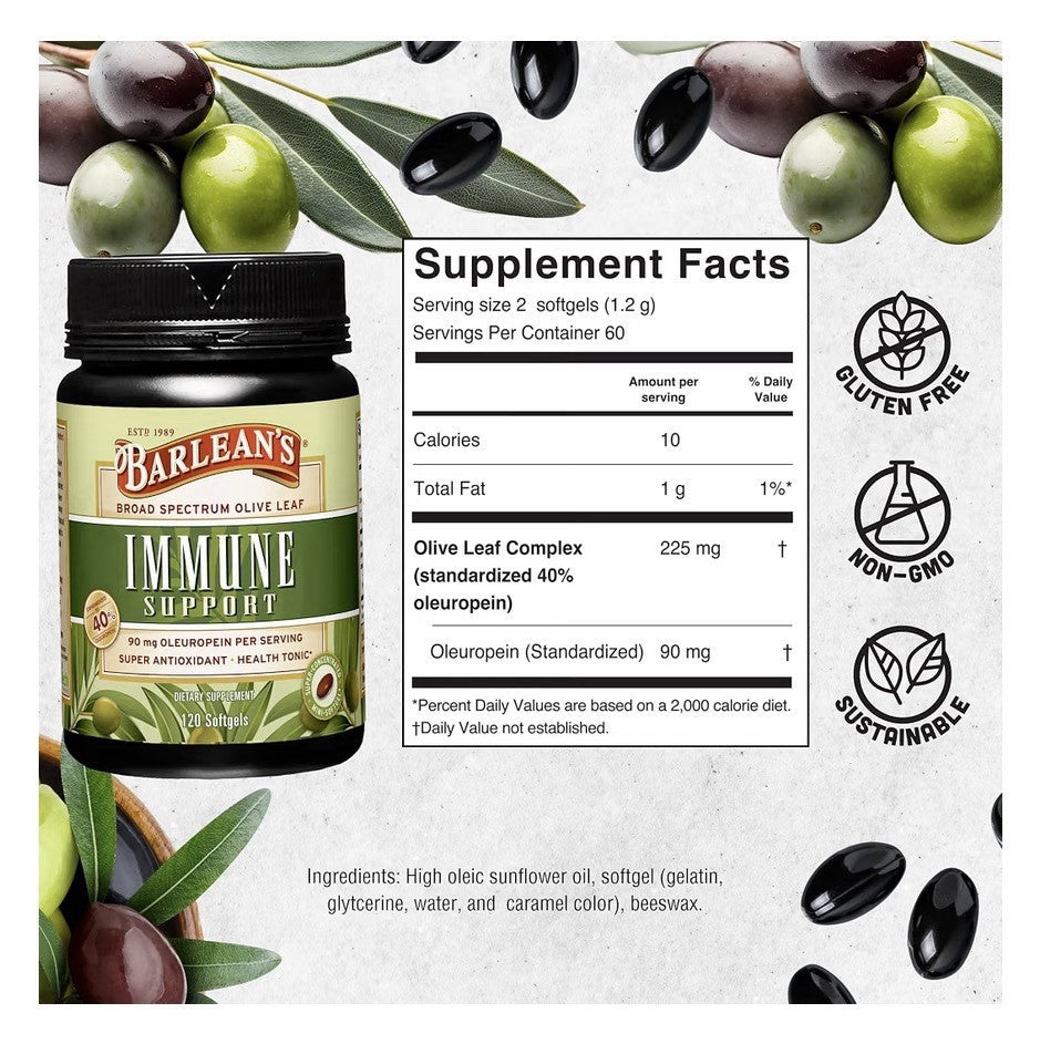 Barlean's Immune Support Olive Leaf Complex Antioxidant Health Tonic 120softgels
