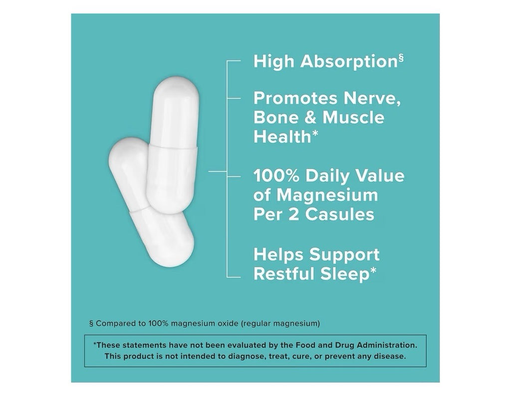 Qunol Magnesium 420mg Nerve Bone Muscle Health Cognitive Stress Response 180caps