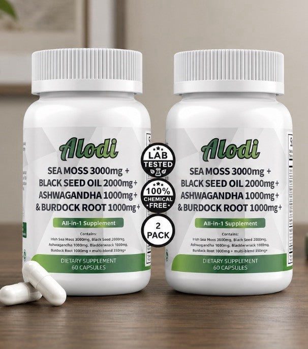 2 Pack Alodi Sea Moss Black Seed Oil Ashwagandha Burdock Root Dietary Supplement