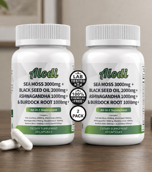 2 Pack Alodi Sea Moss Black Seed Oil Ashwagandha Burdock Root Dietary Supplement