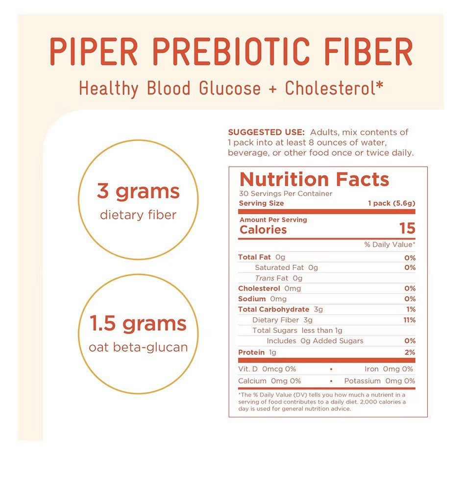 Piper Biosciences Oat Prebiotic Fiber Powder Healthy Blood Glucose Cholesterol