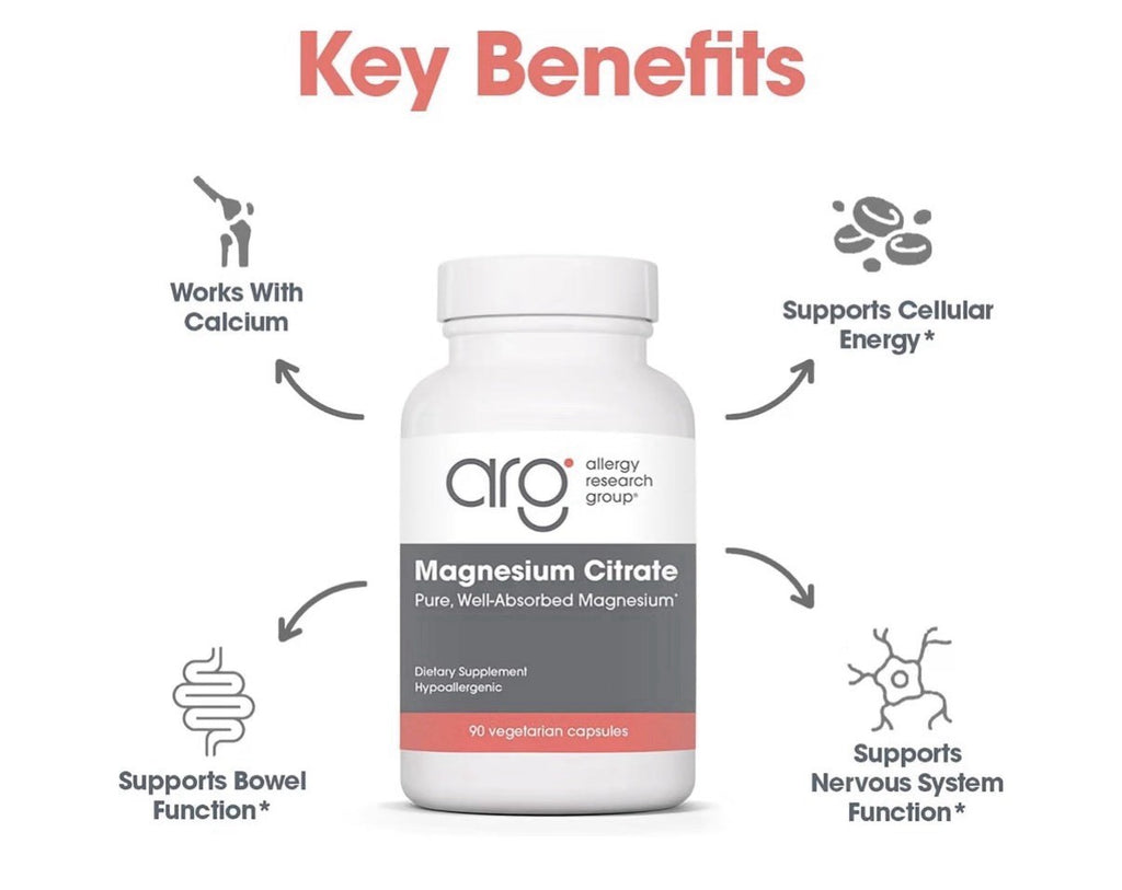 Allergy Research Group Magnesium Citrate Bone Health Energy Stress Response 90ca