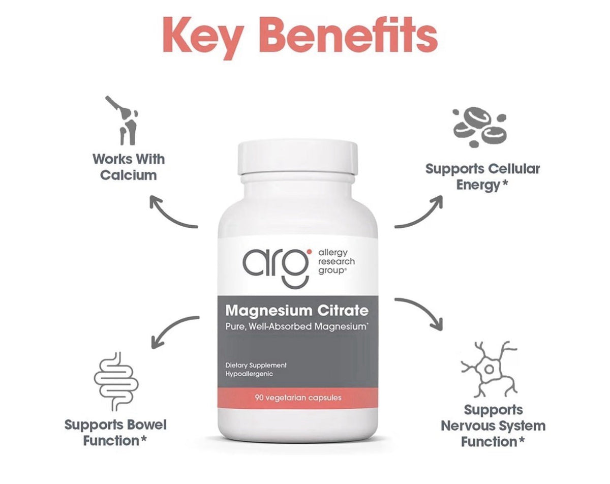 Allergy Research Group Magnesium Citrate Bone Health Energy Stress Response 90ca