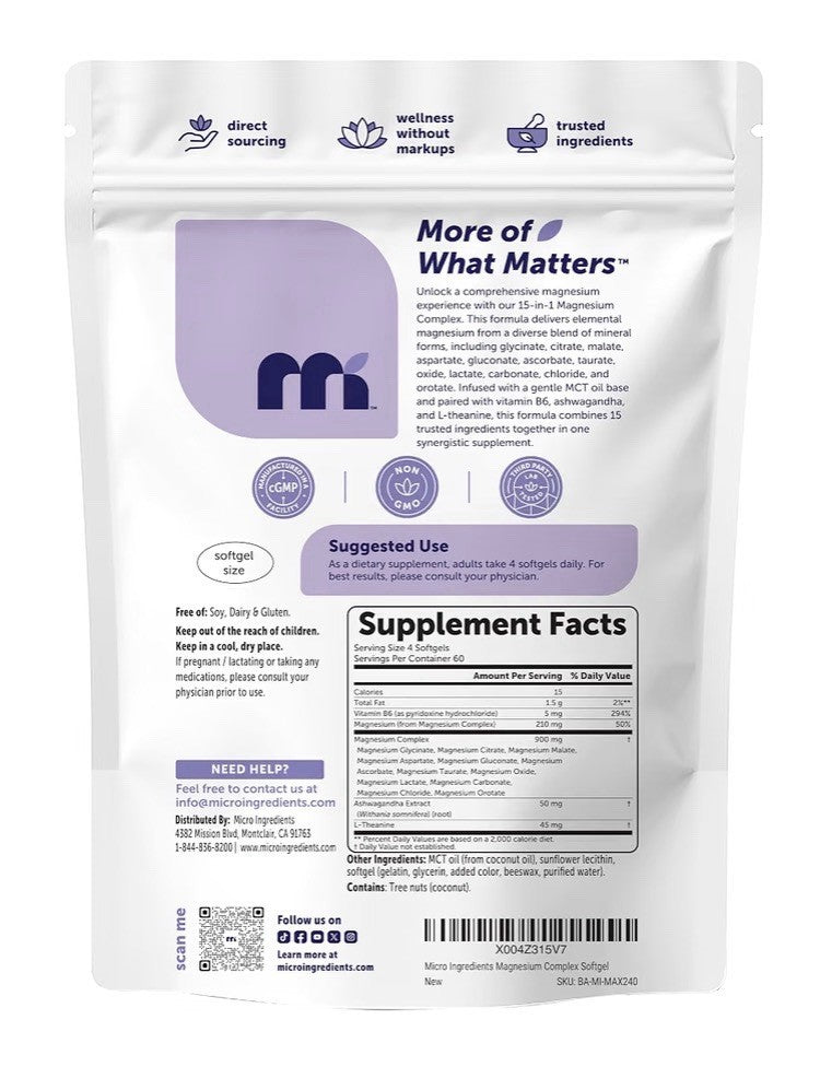 Micro Ingredients Magnesium Complex 15-in-1 for Men 1,000 mg Per Serving 240Caps