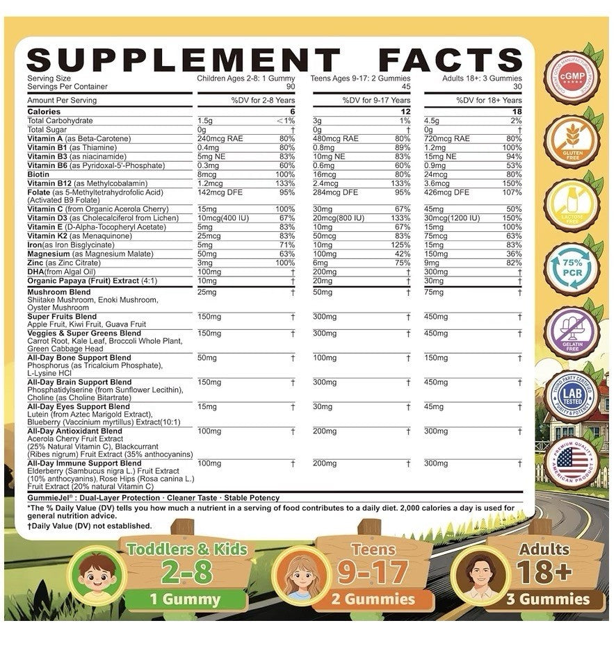 Neviss Methylated Multivitamin for the Whole Family Kids Men Women 50+ 90Gummies