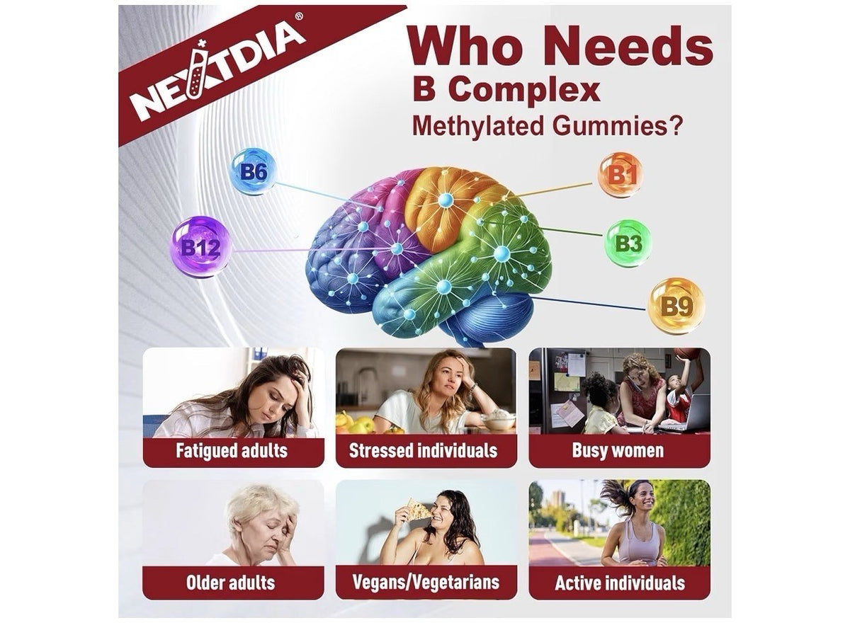 Nextdia B Complex Methylated Plus Gummies for Men & Women B Vitamins 2 Pack