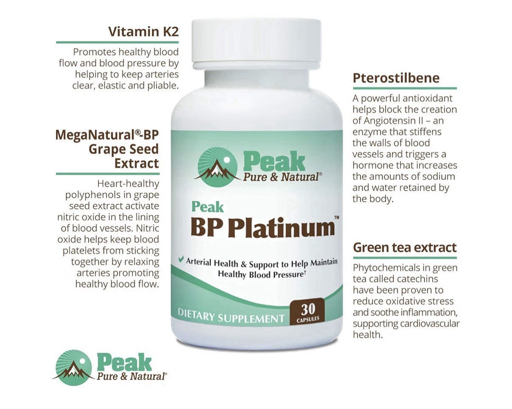 Peak Pure & Natural Peak BP Platinum Arterial Blood Pressure Health Support 30ca
