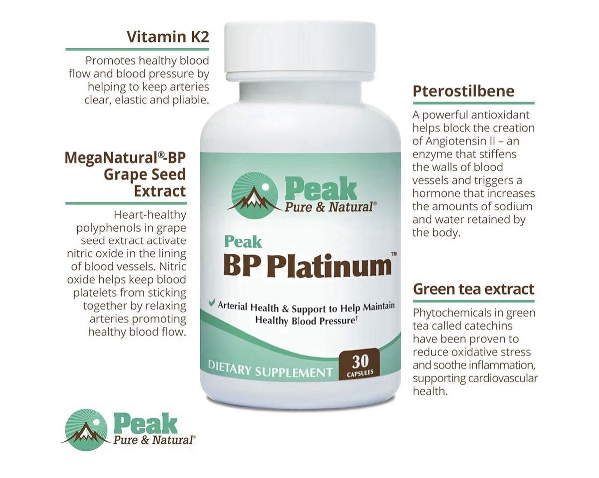 Peak Pure & Natural Peak BP Platinum Arterial Blood Pressure Health Support 30ca