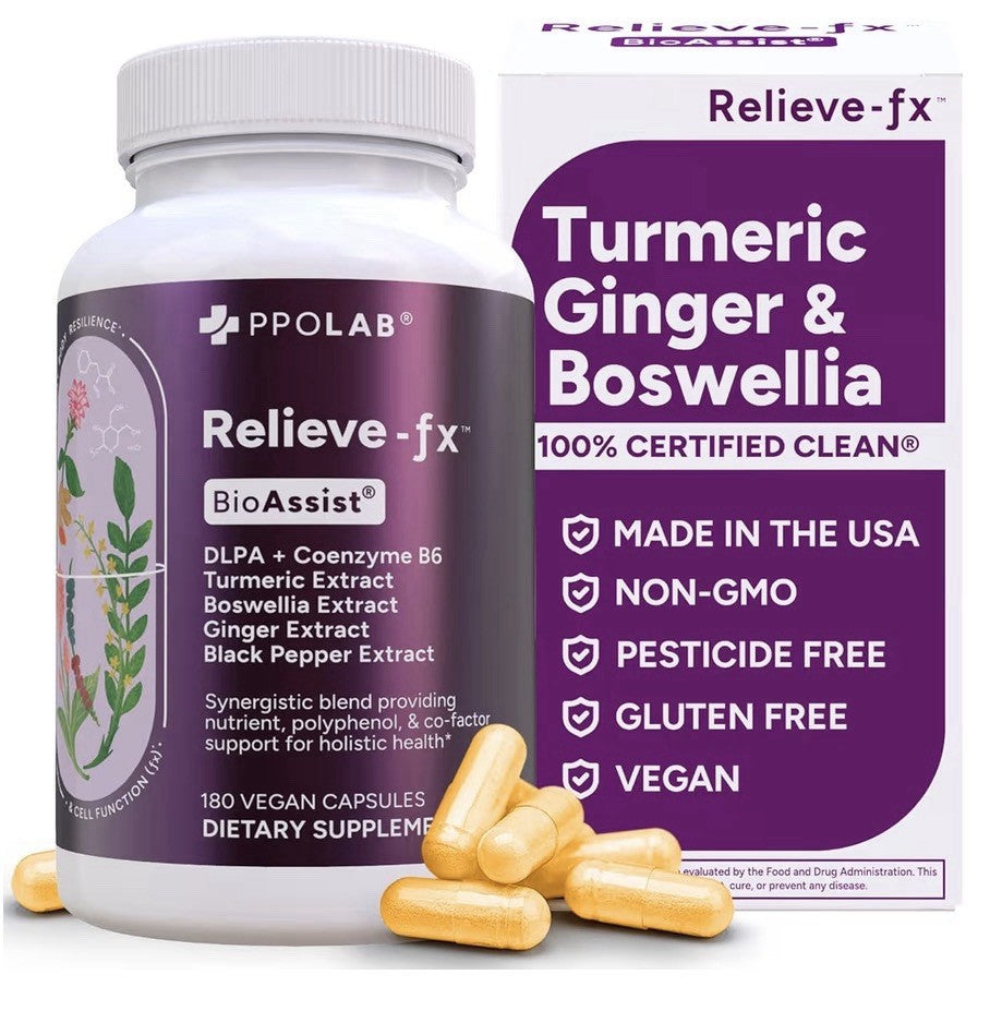 PPO Lab Relieve-fx™ BioAssist DLPA Boswellia Turmeric Ginger Supplement 180 Caps