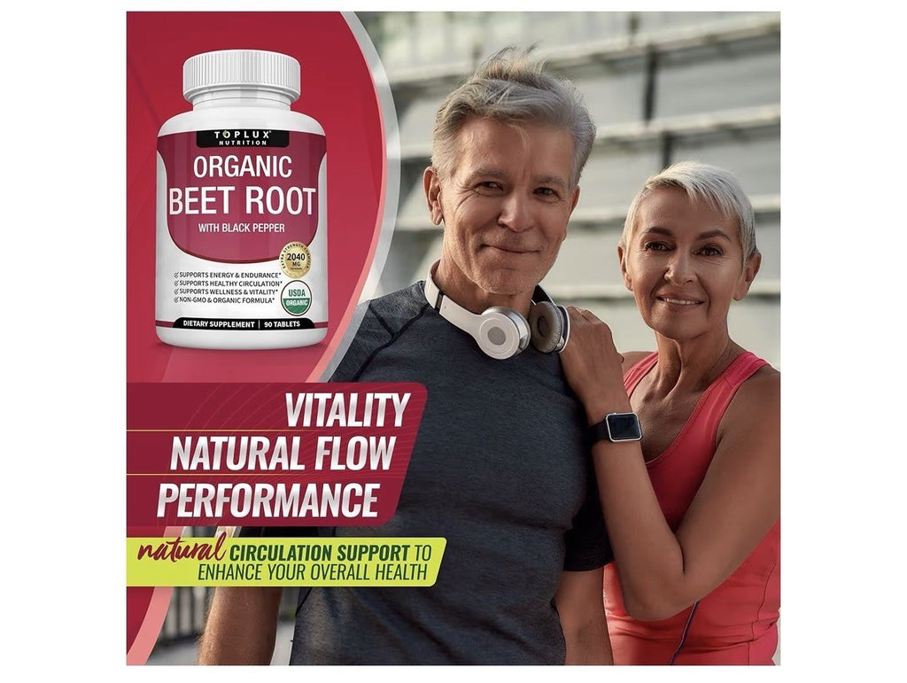 Toplux Organic Beet Root With Black Pepper Powder For Women & Men 90 Tablets