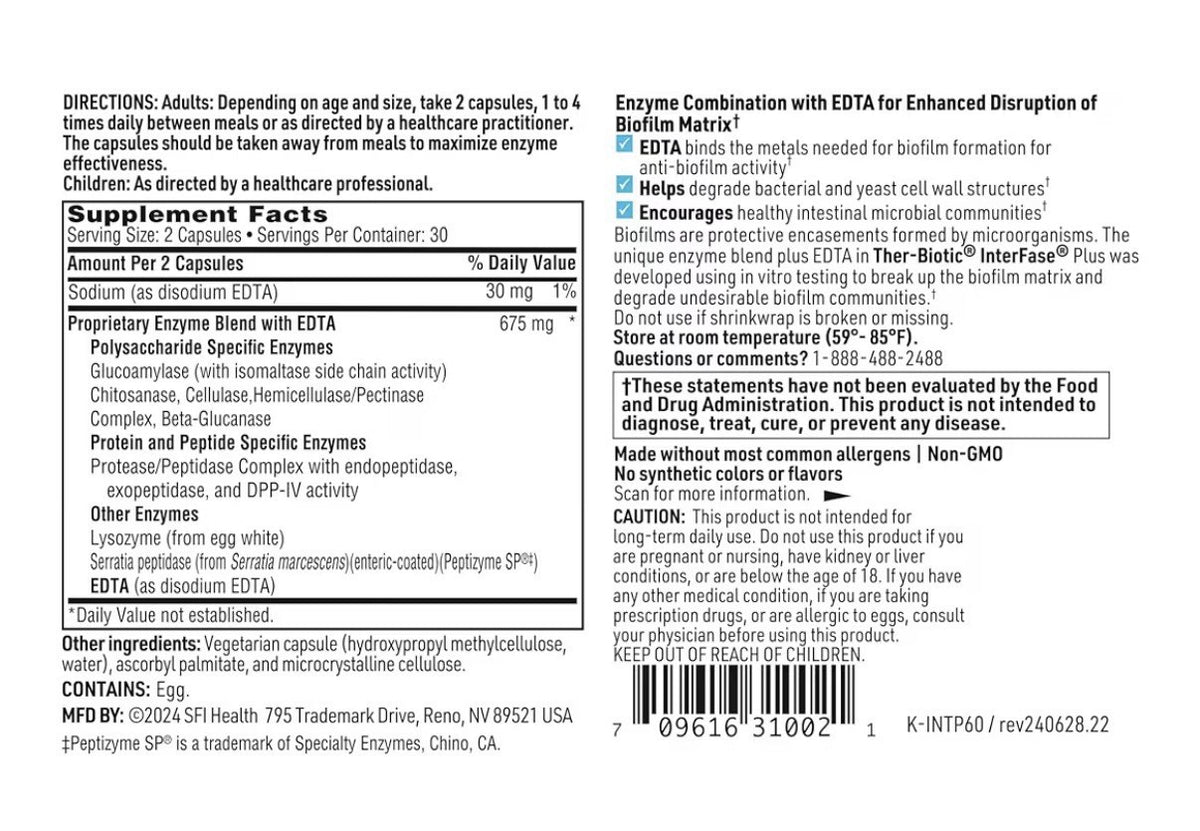 SFI Health THER-BIOTIC InterFase Plus Microbiome Health Enzyme Combination 60cap