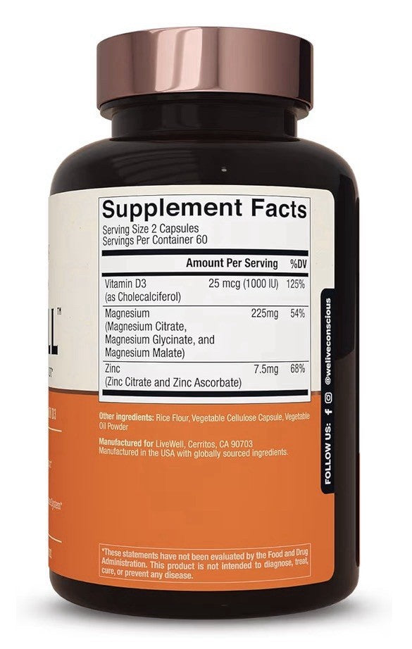Live Conscious Magwell Magnesium Glycinate, Malate & Citrate Women & Men 2 Pack