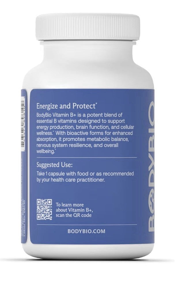 BodyBio Vitamin B+ Complex Energy Brain Function Support Metabolic Balance 90cap