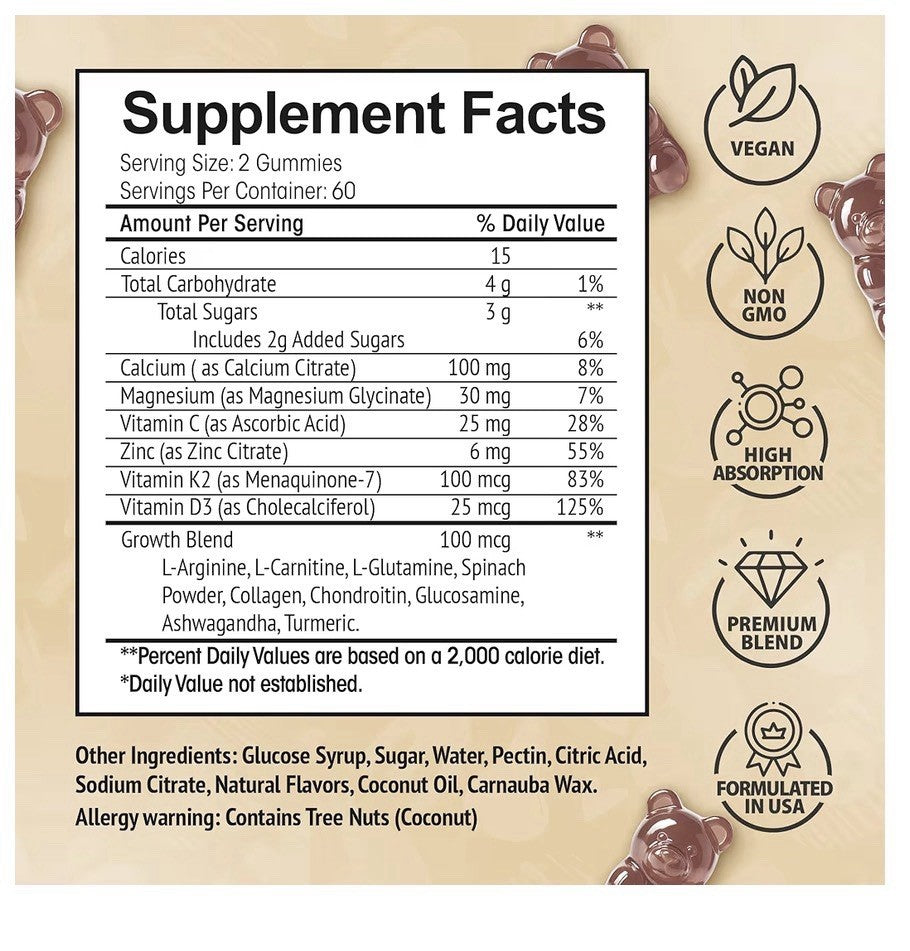 HighSpot Height Growth Bone Growth Strength Vitamin Calcium Magnesium 120Gummies