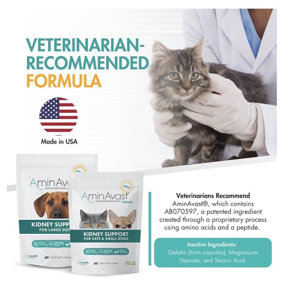 AminAvast Chews Kidney Support Cats & Small Dogs Kidney Function 300mg 60 Chews