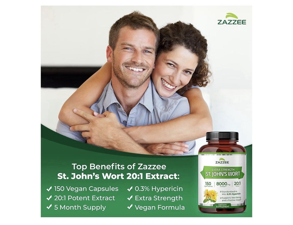 Zazzee St. John’s Wort Supports Wellbeing , Positive Mood 0.3% Hypericin 150Caps