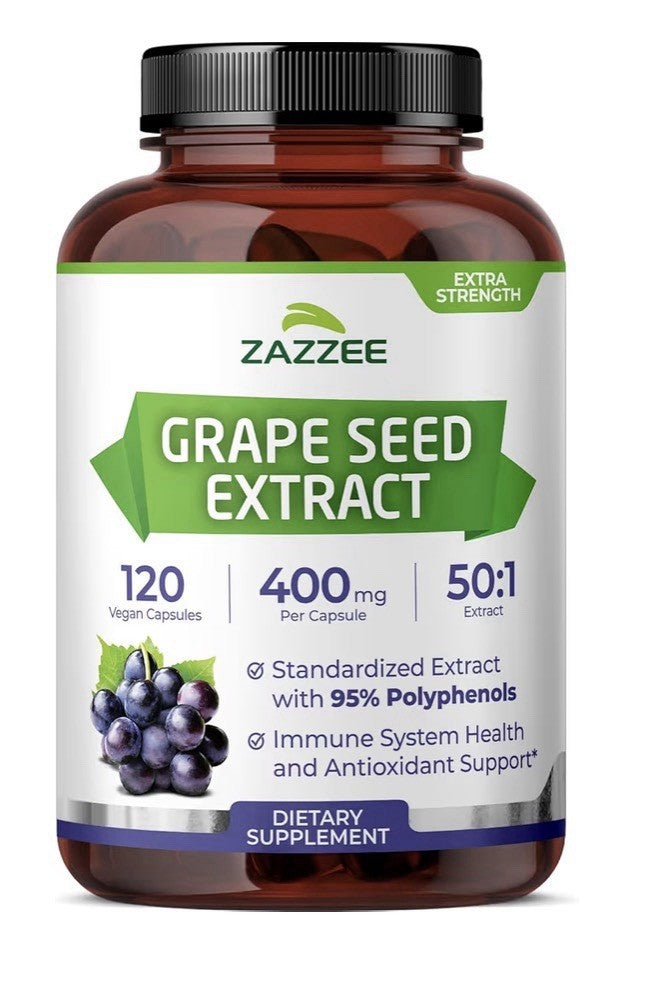 Zazzee Grape Seed Extract 95% Polyphenols Antioxidant Immune Support 120capsules