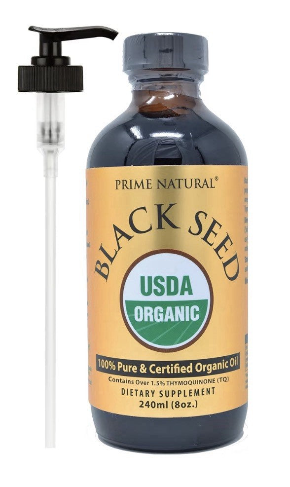 PRIME NATURAL Black Seed Oil Organic Cold Pressed Unrefined 8oz Nigella Sativa