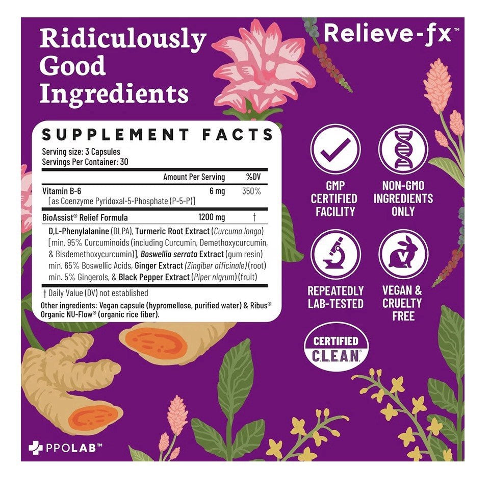 PPO Lab Relieve-fx™ BioAssist DLPA Boswellia Turmeric Ginger Supplement 90 Caps