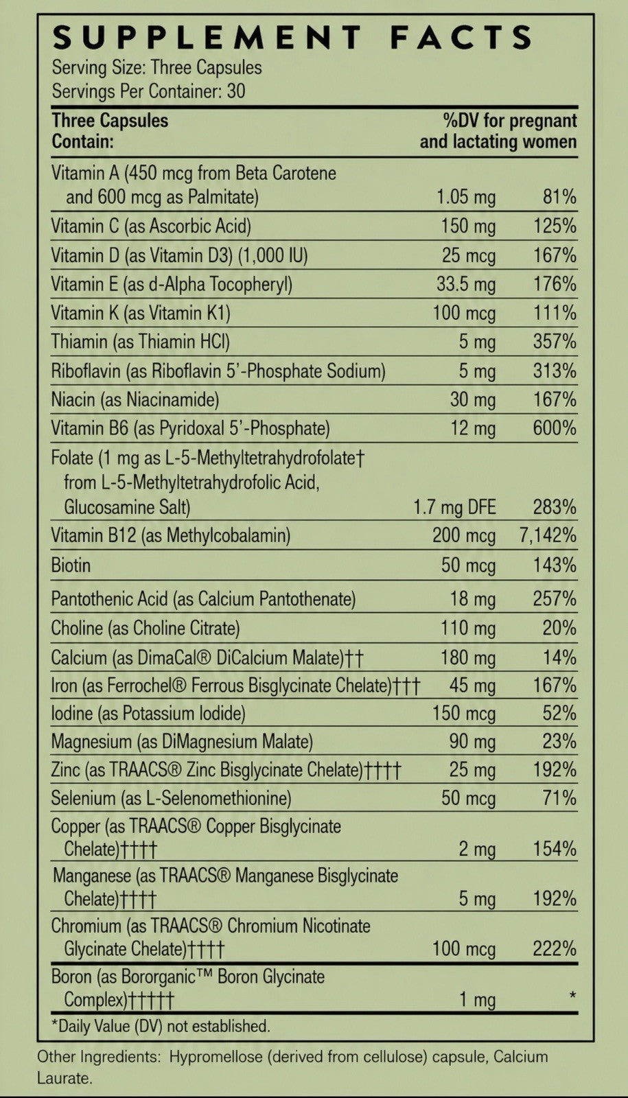 THORNE Basic Prenatal For Pregnant And Nursing Women 90 Capsules Supplement