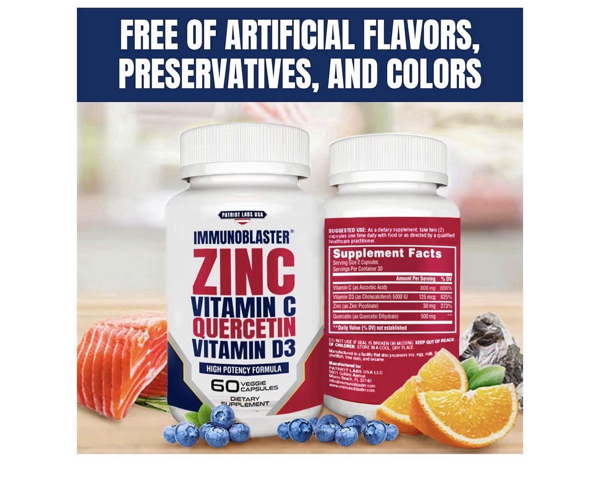 IMMUNO BLASTER Zinc Quercetin Vitamin C, D3 Antioxidant Immune Support 2 Packs