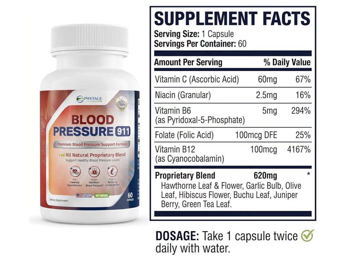 2 Pack Phytage Labs Blood Pressure 911 Heart Circulation Support Supplement