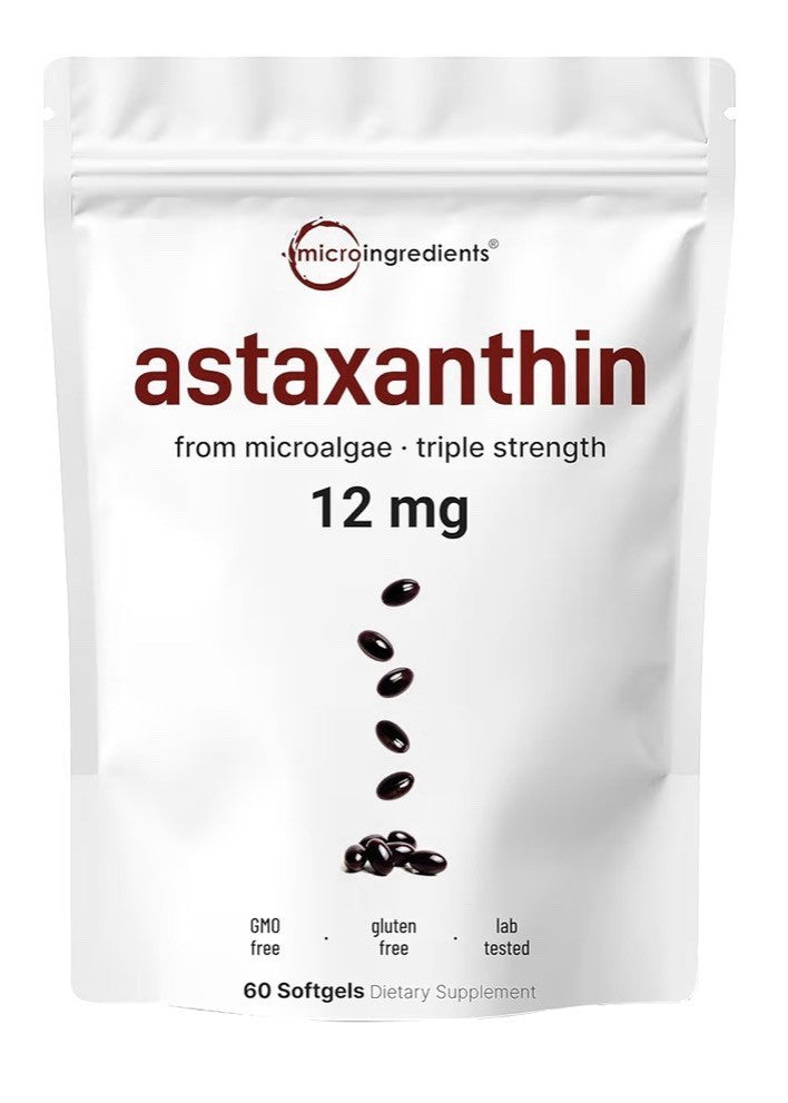Micro Ingredients Astaxanthin 12mg From Microalgae Triple Strength 60 Softgels