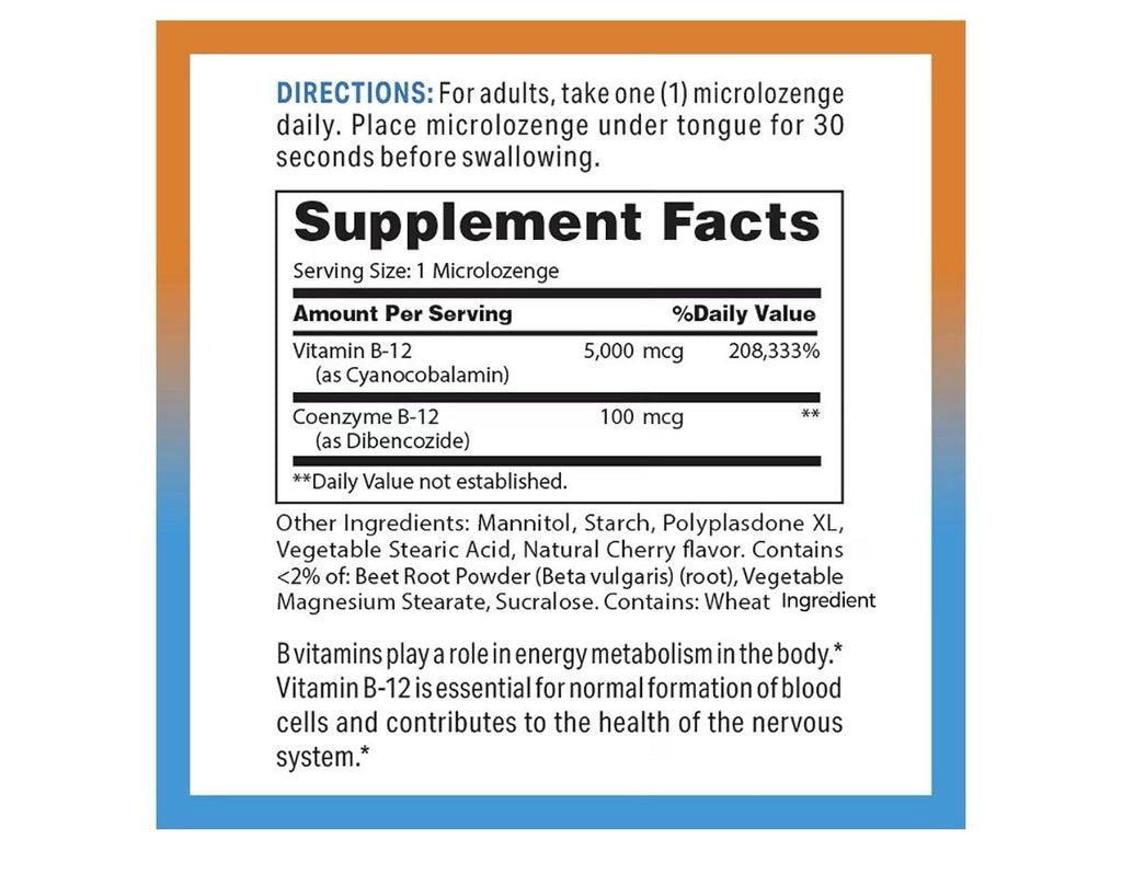 Vitamin World Vitamin B-12 5000 mcg Sublingual Energy Support 120 Microlozenges