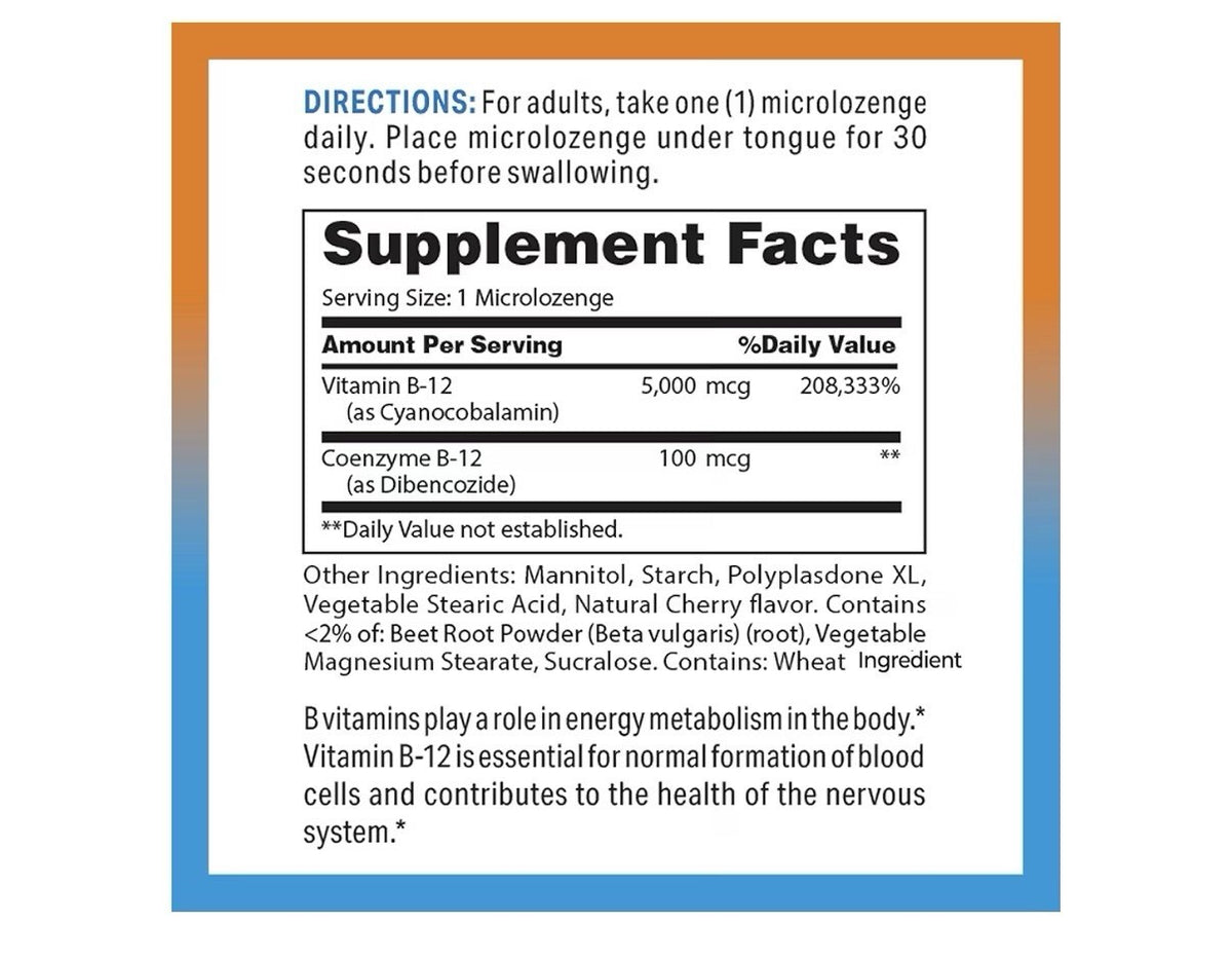 Vitamin World Vitamin B-12 5000 mcg Sublingual Energy Support 120 Microlozenges