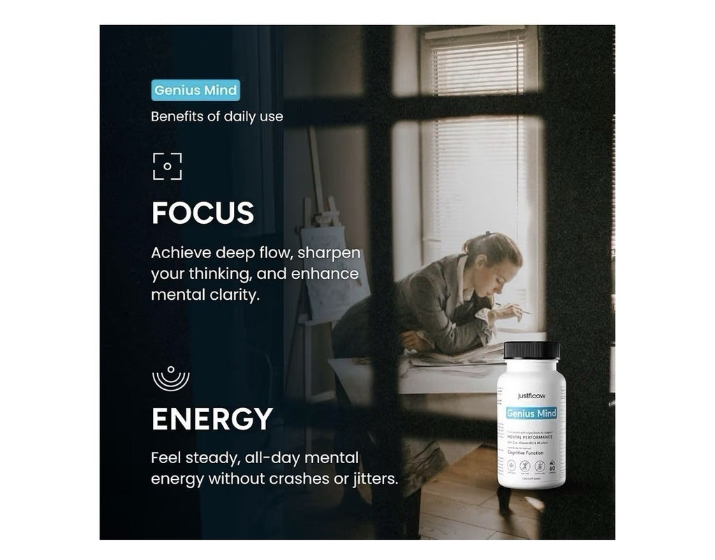 JustFloow Genius Mind Nootropic Brain Supplement Support Cognitive Function 60ca