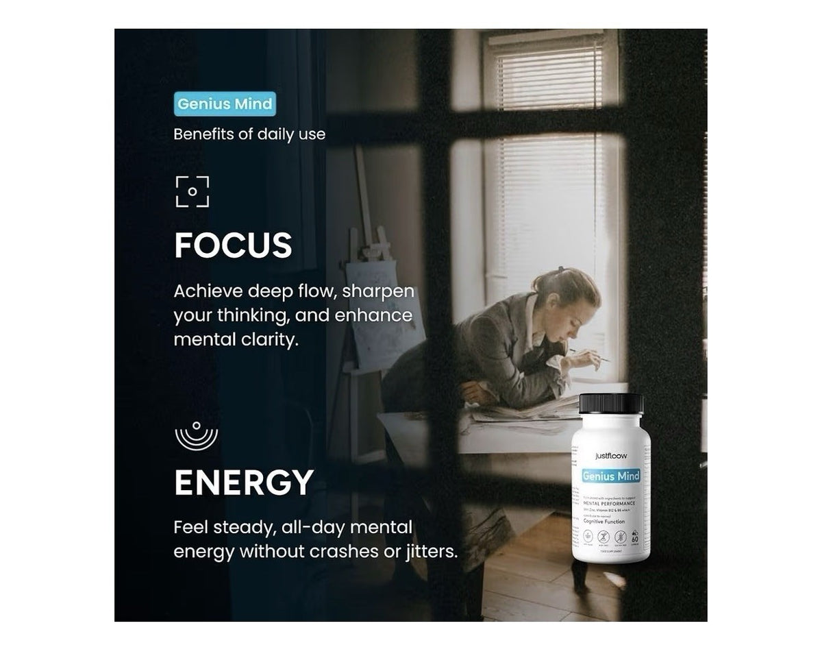 JustFloow Genius Mind Nootropic Brain Supplement Support Cognitive Function 60ca
