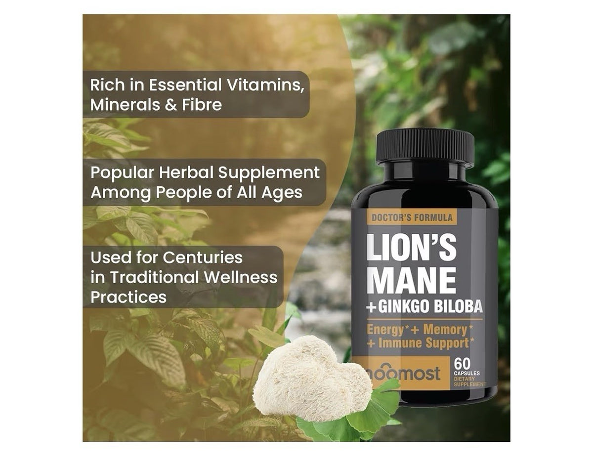 NooMost Lions Mane Mushroom Supplement 540mg Energy Memory Immune Support 60caps