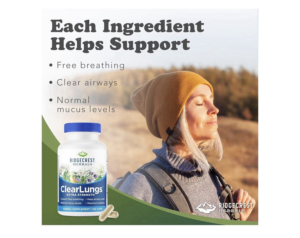 RidgeCrest Herbals ClearLungs Extra Strength Respiratory Keep Airways Open 120ca