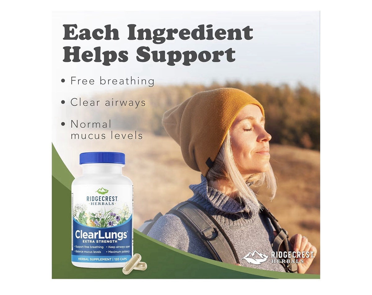 RidgeCrest Herbals ClearLungs Extra Strength Respiratory Keep Airways Open 120ca