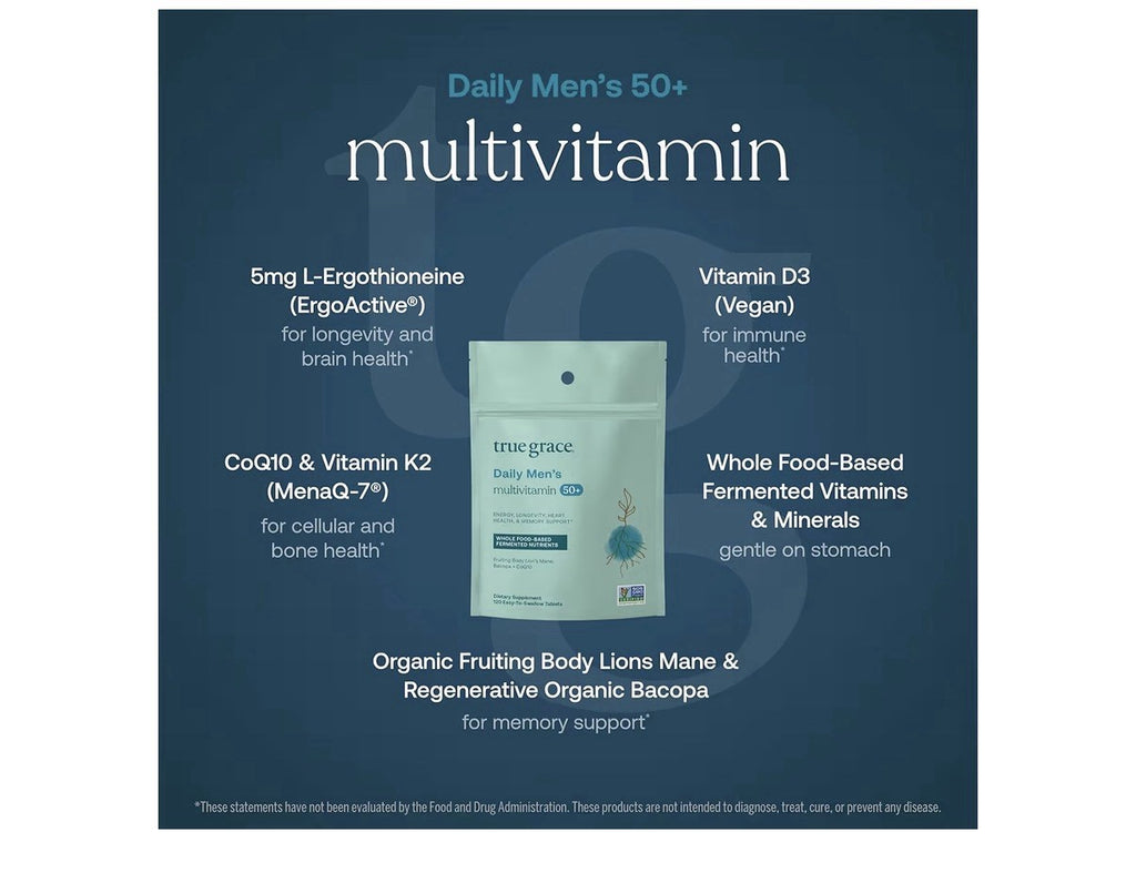 True Grace Daily Men Multivitamin 50+ Energy Longevity Heart Health Memory 120Ta