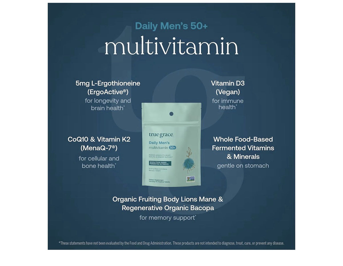 True Grace Daily Men Multivitamin 50+ Energy Longevity Heart Health Memory 120Ta