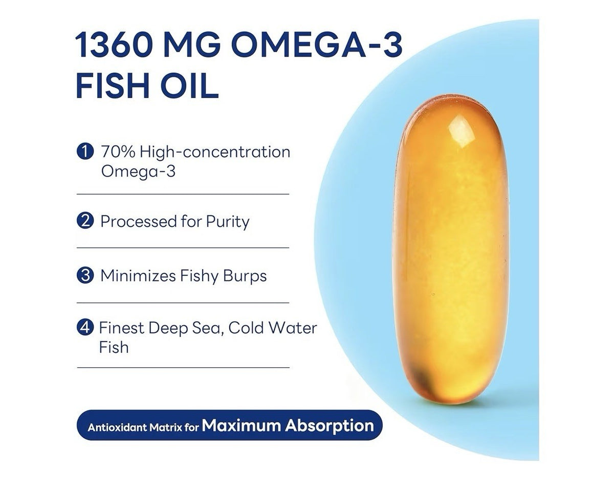 Vitamin World Omega 3 Fish Oil 1360 mg Triple Strength Supplement 180 Softgels