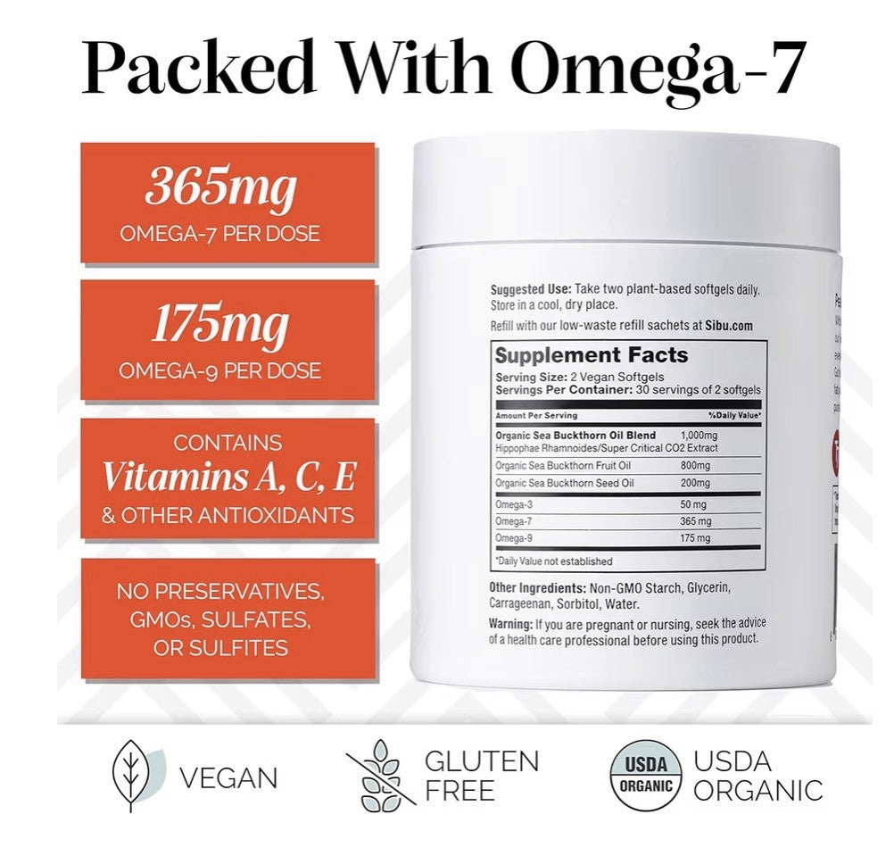 sibu Omega-7 Sea Buckthorn For Healthy Skin Hair Nails Dryness 60 Softgels