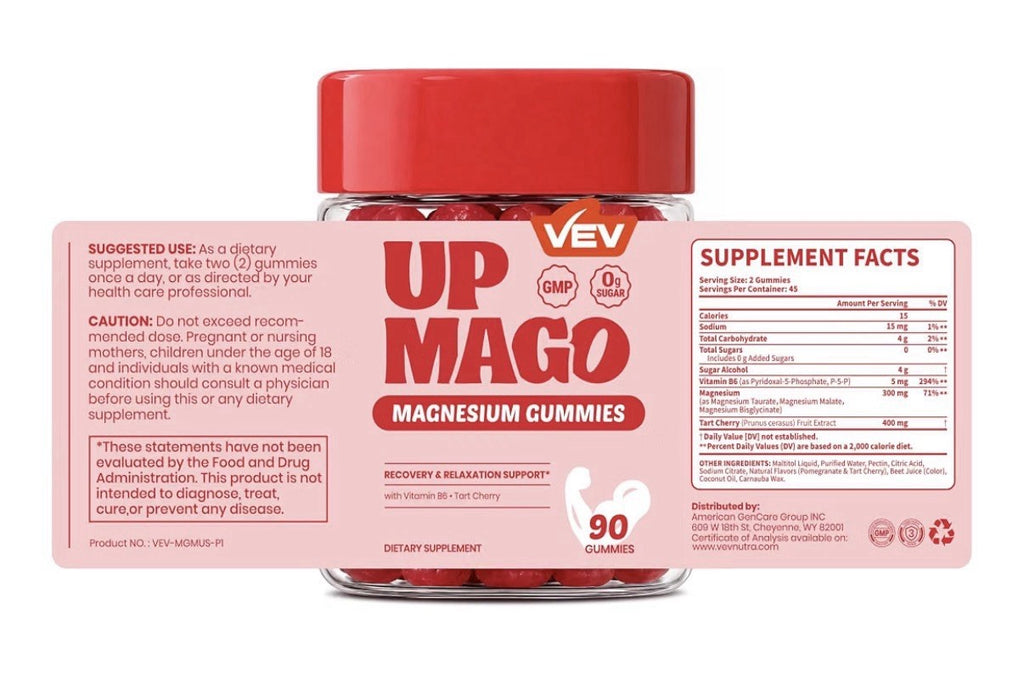VEV UPMAGO Magnesium Gummies for Adults Recovery & Relaxation Support 90 Gummies
