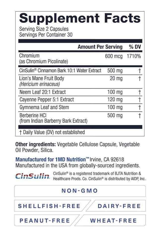 1MD Nutrition GlucoseMD Blood Glucose Support Cardiovascular Metabolic Health